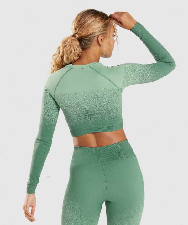 Damske Crop Top Gymshark Adapt Ombre Seamless Long Sleeve Zelene Svetlo / Zelene | RV1823479